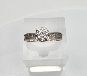 Rhinestone Sterling Silver Cocktail Ring Size 6.75 2.6 G