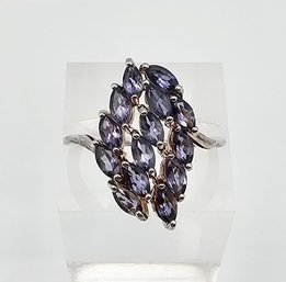 'H' Rhinestone Sterling Silver Cocktail Ring Size 8.5  3.8 G