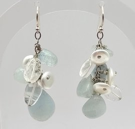 Quartz Pearl Sterling Silver Drop Dangle Earrings 13 G