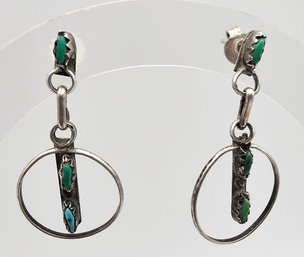 Southwestern Turquoise Sterling Silver Drop Dangle Earrings 2.4 G