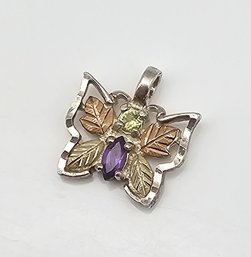 'C. Co' 12K Gold Sterling Silver Amethyst Peridot Butterfly Pendant 3 G