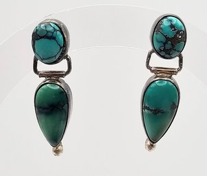 Turquoise Sterling Silver Drop Dangle Earrings 5.7 G