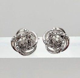 'M' Diamond Sterling Silver Earrings 2.7 G