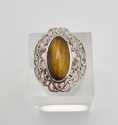 'RJ' Tigers Eye Sterling Silver Ring Size 5 3.8 G