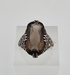 Smoky Quartz Sterling Silver Cocktail Ring Size 6 4.9 G