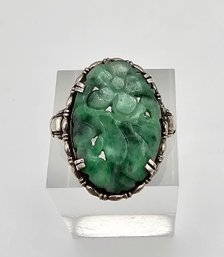 Carved Jade Sterling Silver Ring Size 4 5.4 G