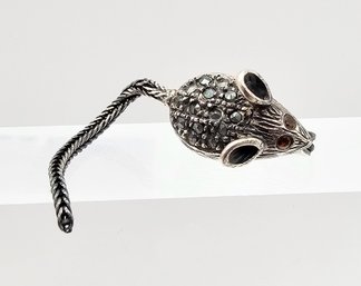 Marcasite Sterling Silver Mouse Brooch 3.8 G