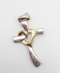 Sterling Silver Heart Cross Pendant 1.2 G