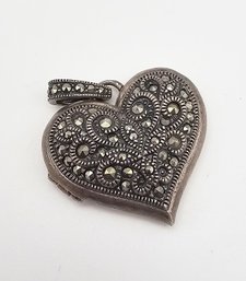 Judith Jack Marcasite Sterling Silver Heart Locket Pendant 17.6 G