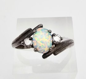 11NV Opal Sterling Silver Cocktail Ring Size 10.75 2.2 G