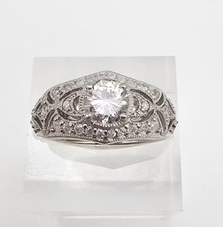 Cubic Zirconia Sterling Silver Cocktail Ring Size 6 5.2 G