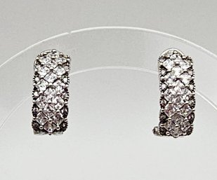 Rhinestone Sterling Silver Hoop Earrings 4.8 G