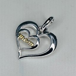 LA, Sterling Silver Double Heart Mom Pendant, 0.98 G.