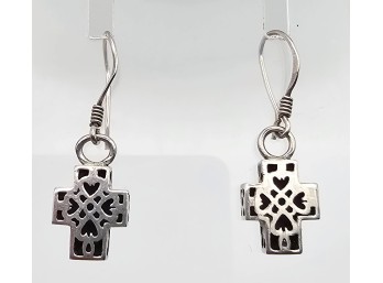 Sterling Silver Cross Dangle Earrings 3.1 G