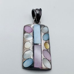 Sterling Silver Rectangle Pendant With Multicolored Stones, 13.80 G.