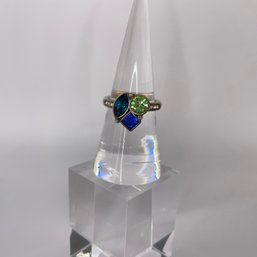 Sterling Silver Ring With Green Blue And Dark Green Stones 3.81g