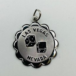 Sterling Silver Circle Pendant Engraved Las Vegas, Nevada With Dice. Engraved REA & C. 2.09 G.