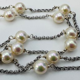 Sterling Silver Faux Pearl Necklace, 7.43 G.