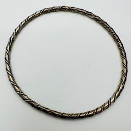 Sterling Silver Bangle Bracelet With Line Design, 12.56 G.