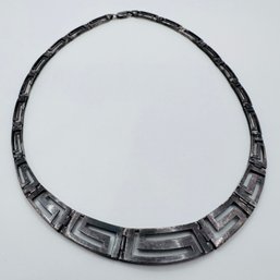 H Sterling Silver Bib Style Necklace With Unique Design, 29.18 G.
