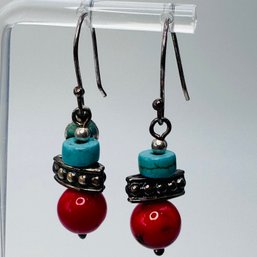 HOB, Mexico, TURQUOISE Sterling Silver Dangle Earrings, 7.35g