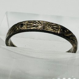 Gold Colored Sterling Silver Band With Cross, Two Clear Stones & Line Design Engraved PP Size 8.5. 1.77