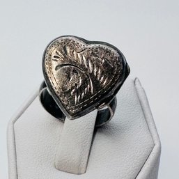Sterling Silver Heart Locket Ring Size 6.5. 4.41 G.