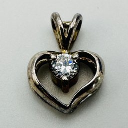 Sterling Silver Heart Pendant With Clear Stone, 1.09 G.