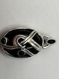 Sterling Silver Pendant With Black Gems And Silver Design, 9.36 G.