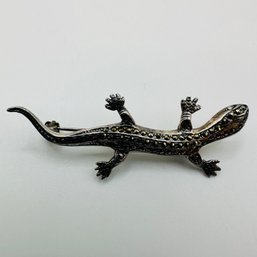 Sterling Silver Lizard Pin With Beaded Detail, 4.50 G.