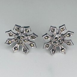 MARCASITE Sterling Silver Flower Studs 2.74 G.