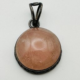 Sterling Silver Circle Pendant With Large Pink Color, Stone In Intricate Setting 13.50 G.