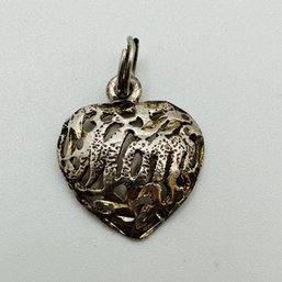 Sterling Heart Pendant With MOM Written, And Engraved NF 1.29 G.