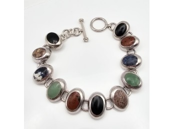 Silpada Aventurine Jasper Petrified Wood Onyx Agate Sterling Silver Toggle Bracelet 33.9 G