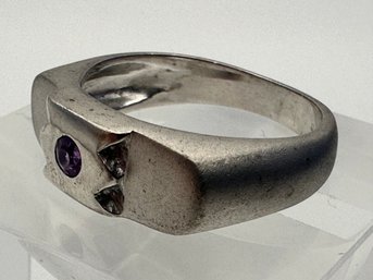 Sterling Silver Band With Purple Rhinestones, Size 6. 4.20 G.