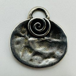 Sterling Silver Oval Pendant With Hammered & Swirl Design And Unknown Markings, 2.25 G.