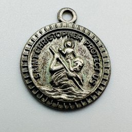 CT  Sterling Silver Circle Pendant Saint Christopher Protect Us 1.27 G.