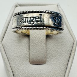 Thailand  T & T Sterling Silver, Spinner Ring, Engraved Protected By An Angel Size 8.  6.90 G.