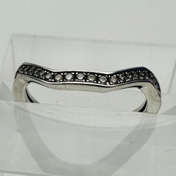 Sterling Silver Wavy Band With Clear Stones, Size 6.5. 2.25 G.