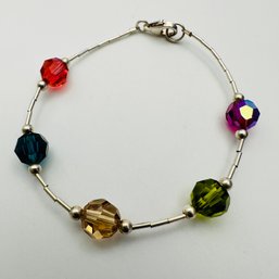 Sterling Silver Beaded Bracelet With Multicolored Beads, 5.72 G.