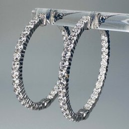 CL, RHINESTONE Sterling Silver Hoop Earring, 7.57 G.