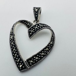 THA, CW, MARCASITE, Sterling Silver Heart Pendant, 1.86 G.