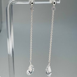 Sterling Silver Clear Rhinestone Drop Earrings 1.82g