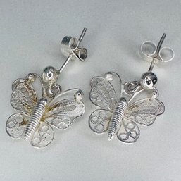 1044 VI FILIGREE Sterling Silver Butterfly Earrings 2.94g