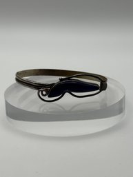 Sterling Silver Bracelet With Dark Blue Stone In Unique Swirl Setting 11.39g