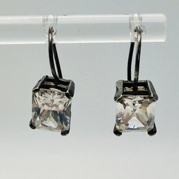Sterling Silver Dangle Earrings With Clear Stone, 3.54 G.