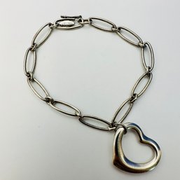 Tiffany And Co. & Elsa Peretti Sterling Silver Chain Bracelet With Heart Charm 10.66 G.