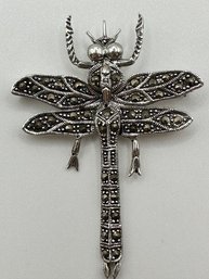 Beautiful Sterling Silver Dragonfly With Beaded  Detail Brooch 6.68 G.