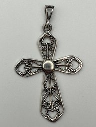 Sterling Silver Cross Pendant With Intricate Design, 6.09 G.