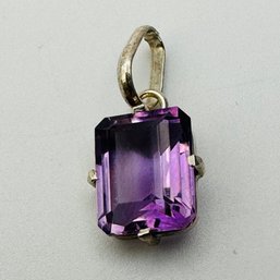 Sterling Silver Rectangle Pendant With Light Purple, Colored Stone, 1.20 G.